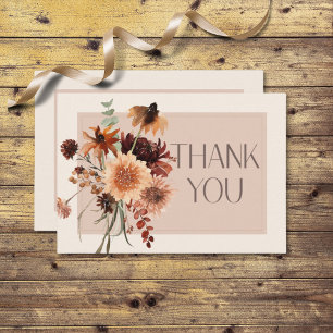 Boho Rust & Cream Fall Floral Wedding Thank You Card
