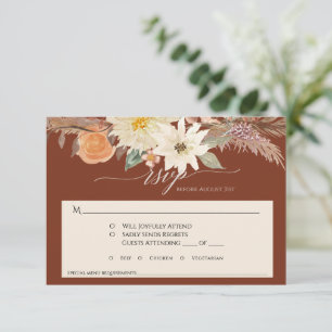 BOHO Rust Earthy Fall Floral Pampas Grass Wedding RSVP Card