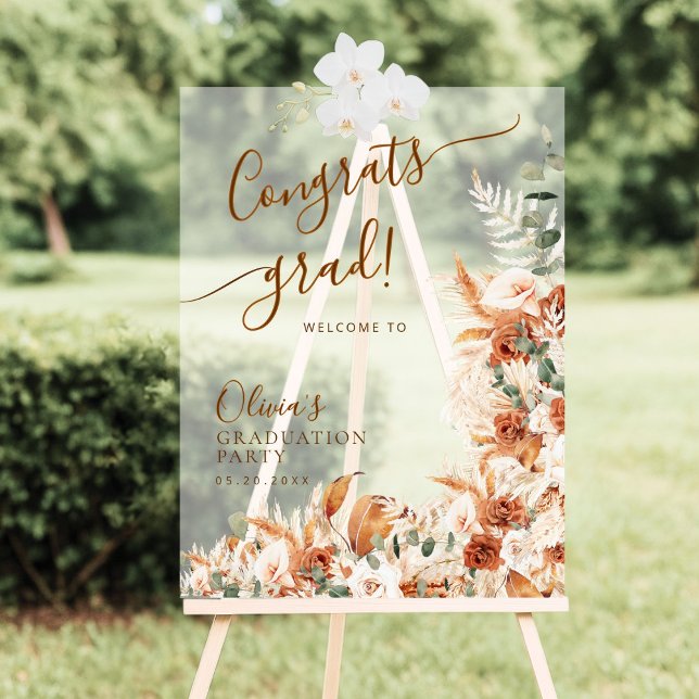 Boho Rust Floral Acrylic Graduation Welcome Sign  (Creator Uploaded)