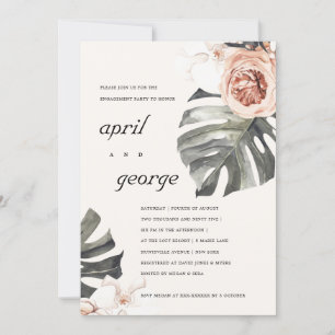 BOHO RUST FLORAL MONSTRERA LEAF ENGAGEMENT INVITE