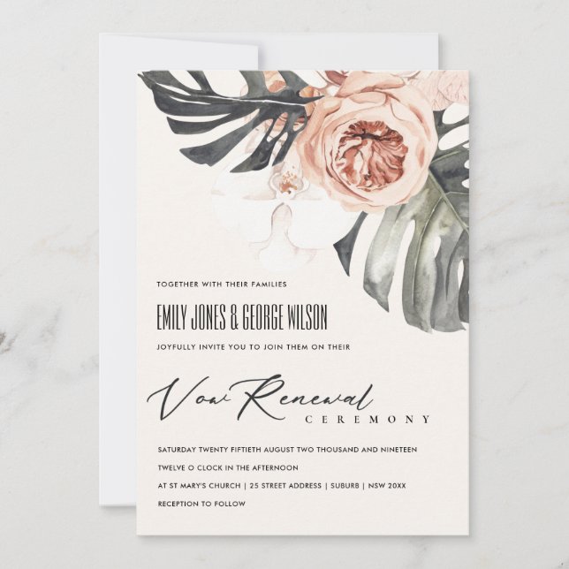 BOHO RUST FLORAL MONSTRERA LEAF VOW RENEWAL INVITE (Front)