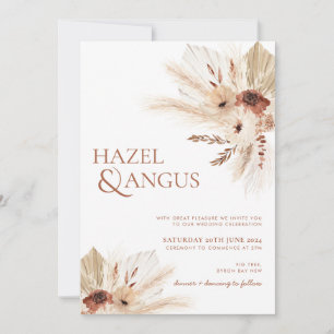 Boho Rust Flowers Pampas Wedding Invitation HAZEL