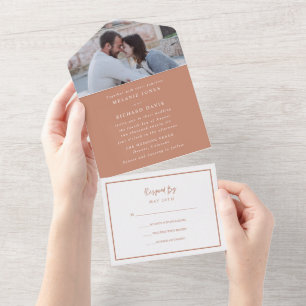Boho Rust Modern Photo Wedding All In One Invitation