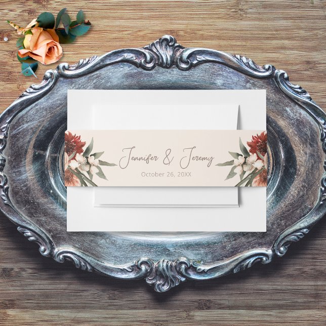 Boho Rust & Neutral Cream Fall Floral  Invitation Belly Band (Creator Uploaded)