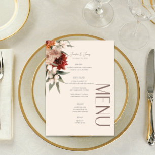 Boho Rust & Neutral Cream Fall Floral Wedding Menu