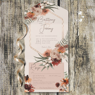 Boho Rust & Neutral Fall Floral Cream w/ Details All In One Invitation