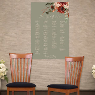 Boho Rust Neutral Fall Floral Green Wedding Seat Poster