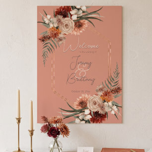 Boho Rust & Neutral Fall Floral Peach Rust Frame Poster