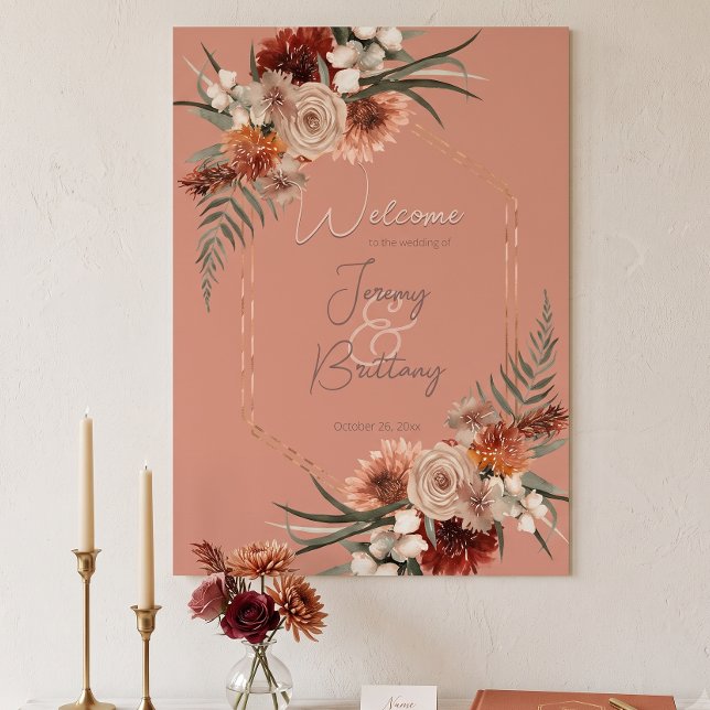 Boho Rust & Neutral Fall Floral Peach Rust Frame Poster (Creator Uploaded)