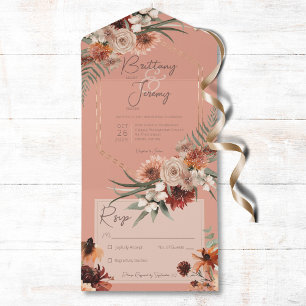 Boho Rust Neutral Fall Floral Peach Rust No Dinner All In One Invitation
