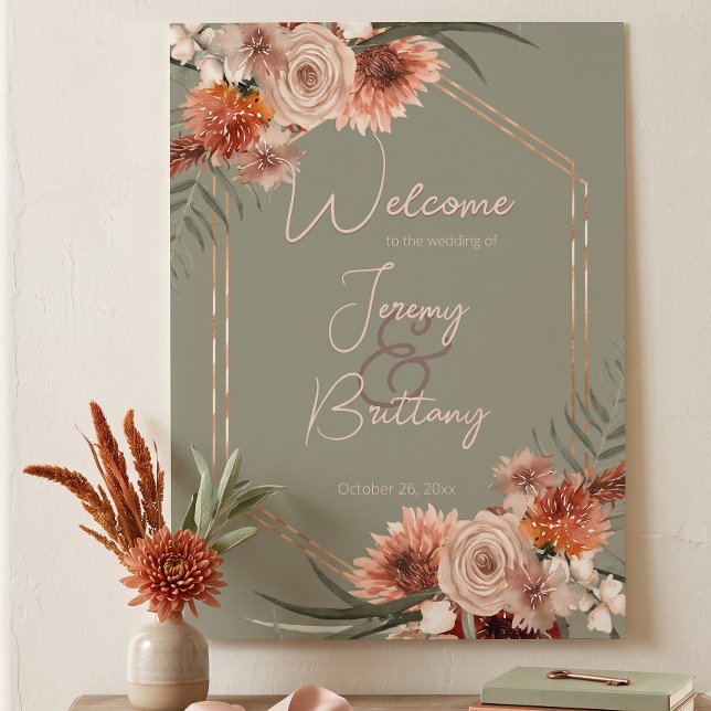 Boho Rust & Neutral Fall Floral Sage Green Frame Poster (Creator Uploaded)