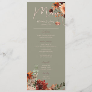 Boho Rust & Neutral Fall Floral Sage Green Script Menu