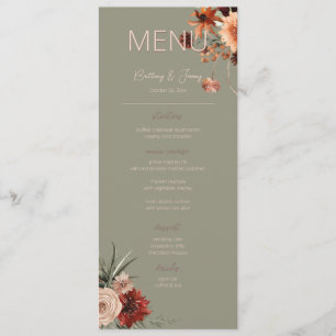 Boho Rust Neutral Fall Floral Sage Green Wedding Menu