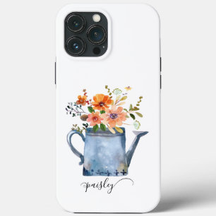 Boho Rust Orange Watercolor Flowers Watering Can iPhone 13 Pro Max Case