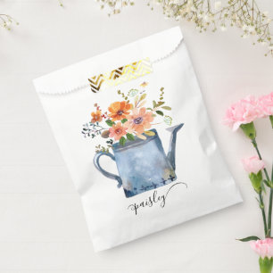 Boho Rust Orange Watercolor Flowers Watering Can Favour Bag