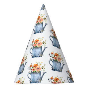 Boho Rust Orange Watercolor Flowers Watering Can Party Hat
