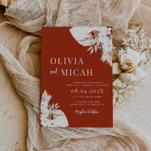 Boho rust pampas wedding invitation
