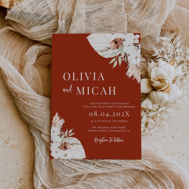 Boho rust pampas wedding invitation (Creator Uploaded)