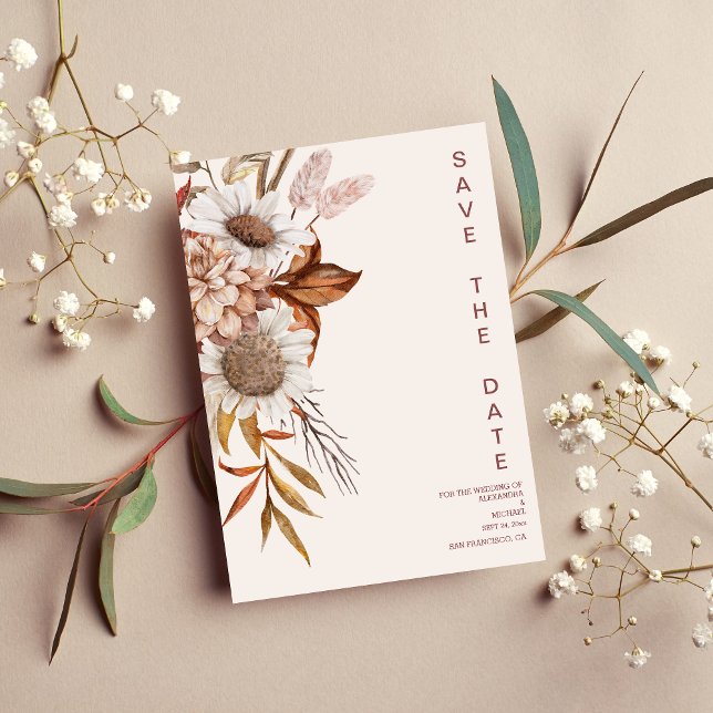 Boho Rust Terracotta Dried Fan Flowers Wedding Sav Save The Date (Creator Uploaded)