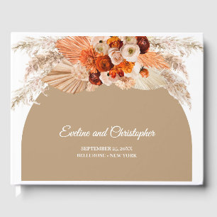 Boho Rust Terracotta Flowers and Pampas Grass  Guest Book
