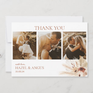 Boho Rust Terracotta Pampas Photo Wedding Flat  Thank You Card