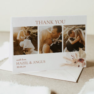 Boho Rust Terracotta Pampas Photo Wedding Thank You Card