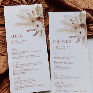 Boho Rust Terracotta Pampas Wedding Menu & Drinks