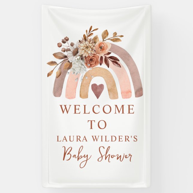 Boho Rust Terracotta Watercolor Rainbow Banner (Vertical)