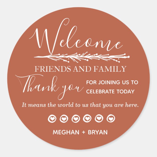 Boho Rust Terracotta Wedding Thank You Classic Round Sticker (Front)