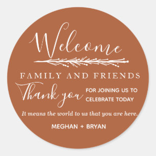 Boho Rust Welcome to Our Wedding Classic Round Sticker