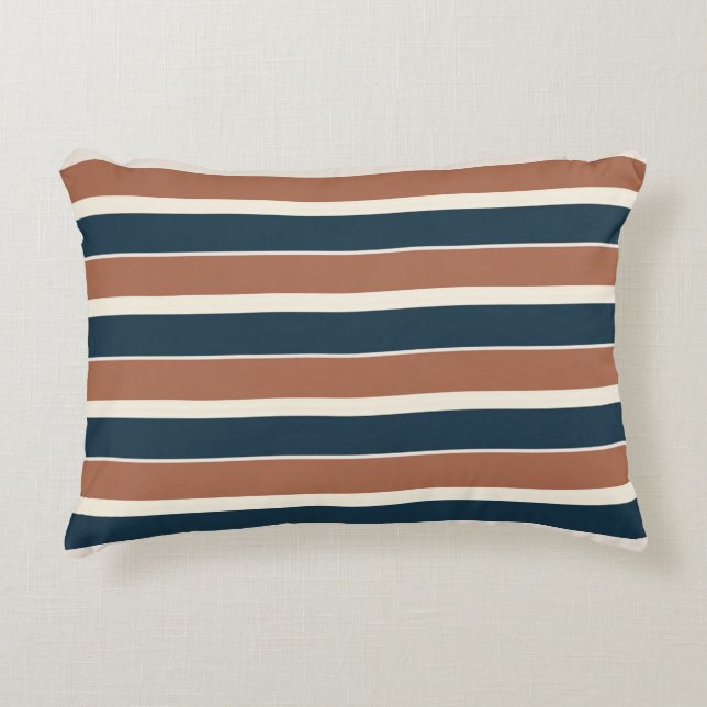 Boho Rustic and Navy Stripes  Decorative Cushion (Front)