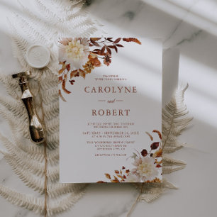 Boho Rustic Autumn Floral Terracotta Wedding Invitation