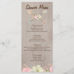 Boho Rustic Baby or Bridal Shower, Wedding Menu