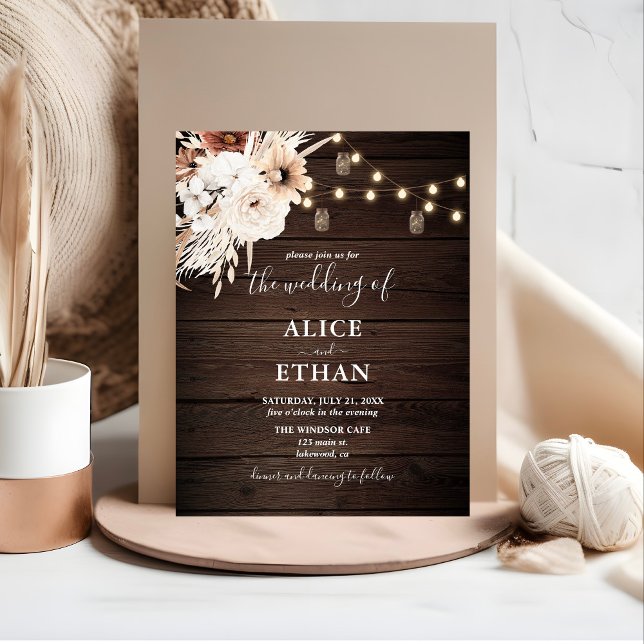 Boho Rustic Beige Flowers Pampa Grass Invitation Postcard (Creator Uploaded)