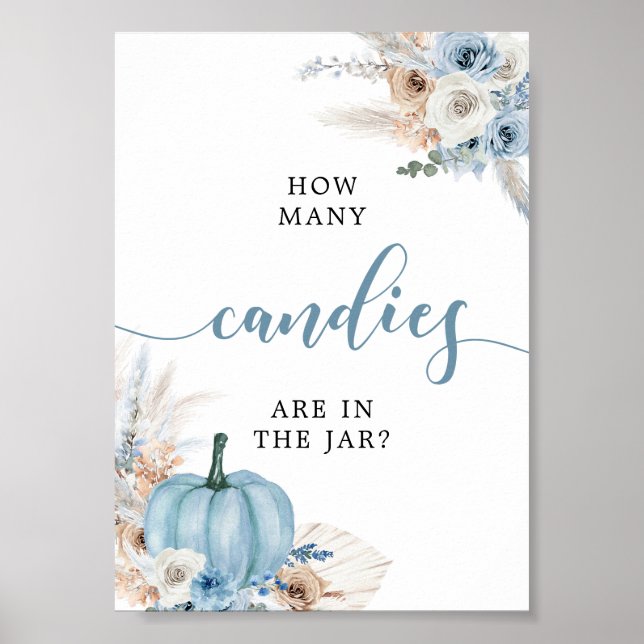 Boho Rustic Blue Pumpkin Fall Candies Sign (Front)