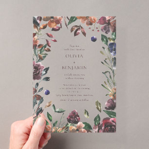 Boho Rustic Botanical Burgundy Border Wedding  Acrylic Invitations