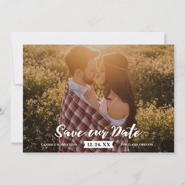 Boho Rustic Brush Script Photo Save the Date (Front)