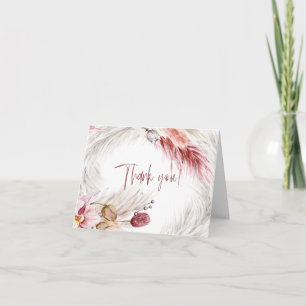 Boho Rustic Burgundy Blush Pink Ivory Pampas Grass Thank You Card
