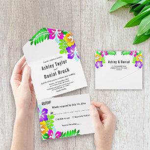 Boho Rustic Colourful Roses Summer Floral Wedding All In One Invitation