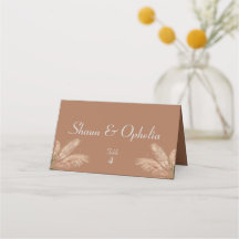 Boho Rustic Earthy Brown Wedding Folded Place Card