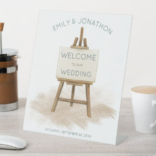 Boho Rustic Easel Welcome to Wedding Pedestal Sign