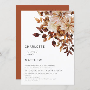 Boho Rustic Fall Autumn Leaves Floral Wedding Invitation