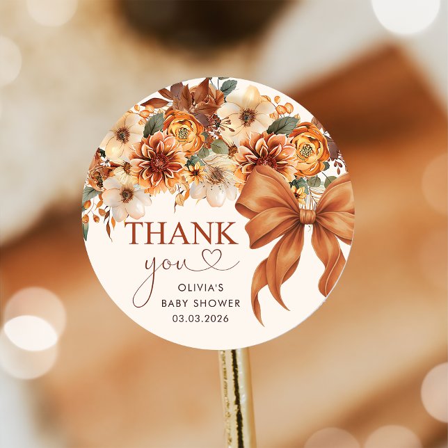 Boho Rustic Fall Floral Baby Shower  Classic Round Sticker (Creator Uploaded)