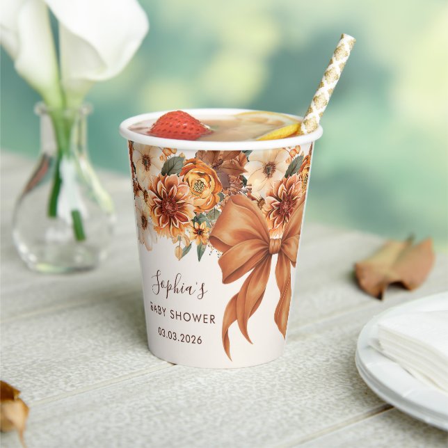 Boho Rustic Fall Floral Baby Shower Party Paper Cups (Insitu)