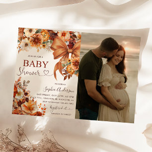 Boho Rustic Fall Floral Baby Shower Party Photo  Invitation
