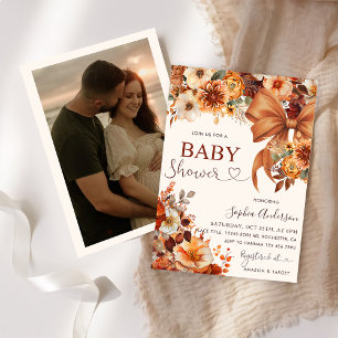 Boho Rustic Fall Floral Baby Shower Party Photo  Invitation