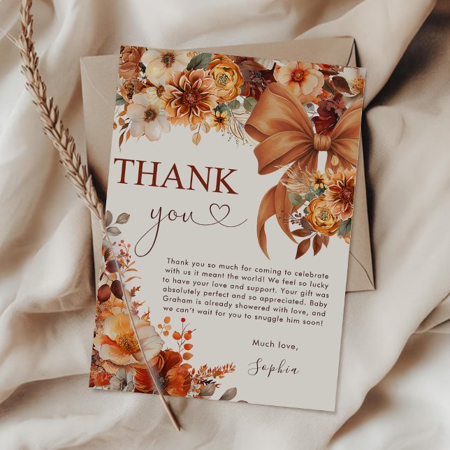 Boho Rustic Fall Floral Baby Shower Thank You Card (Creator Uploaded)