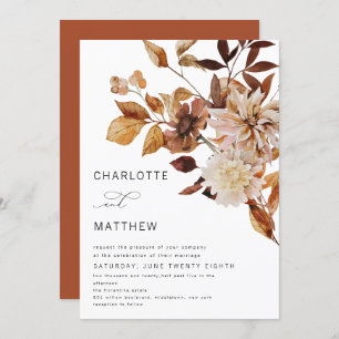 Boho Rustic Fall Floral Burnt Orange Wedding Invitation