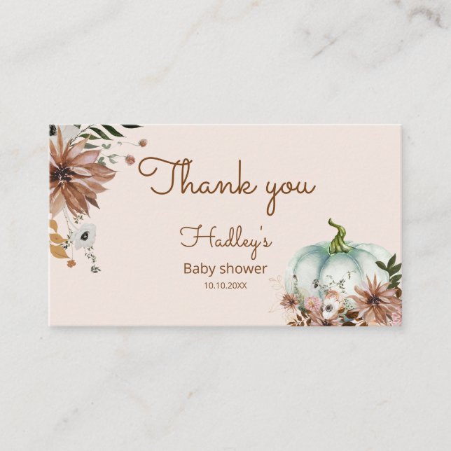 Boho Rustic fall pumpkin thank you Business Card (Front)