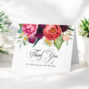 Boho Rustic Floral 50th Birthday Thank You